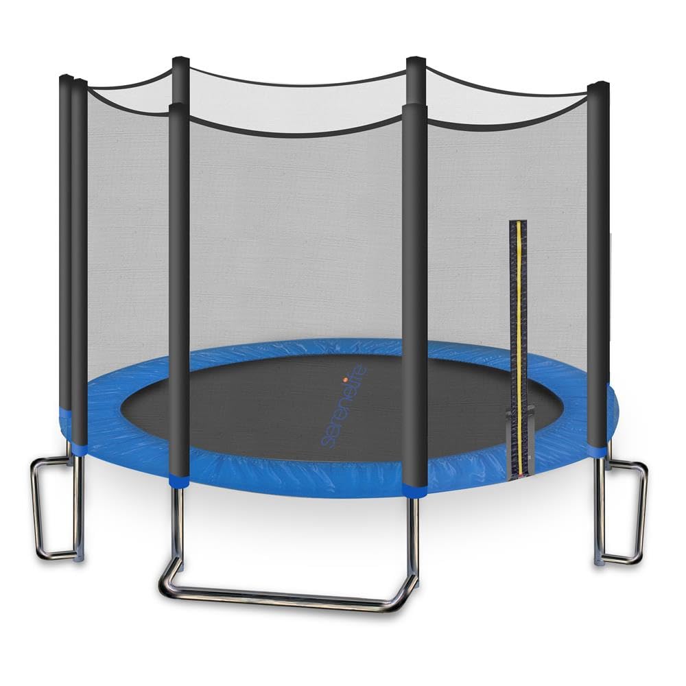 SereneLife Trampolino Elastico per Bambini 305 cm, Tappeto Elastico Rotondo, Nero, con Rete di Sicurezza, Struttura Robusta per Esterno e Interno