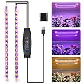 RWNTAO Two Strip Growing Lamp for Indoor Plants, Red & Blue & Yellow Full Spectrum LED Grow Light Strips with Auto ON/Off 3/9/12H Timer,10 Dimmable Levels for Green House Succulent (13 in)
