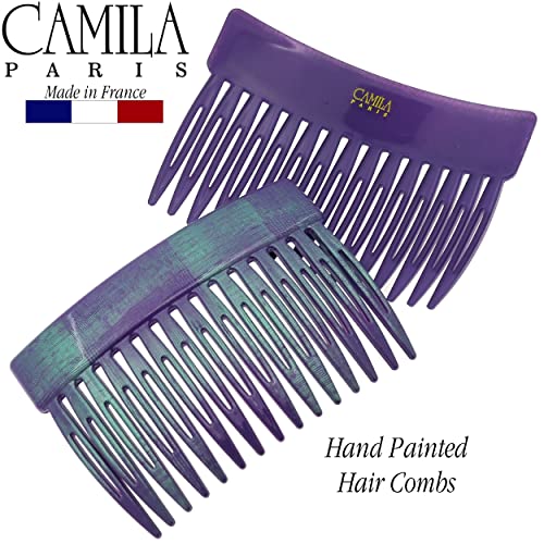 Camila Paris Cp2945 French Hair Side Comb, 3 Inch Small Blue, French Twist Hair Combs Decorative, Strong Hold Hair Clips For Women Bun Chignon Up-Do Styling Girls Hair Accessories, Made In France #TOP2