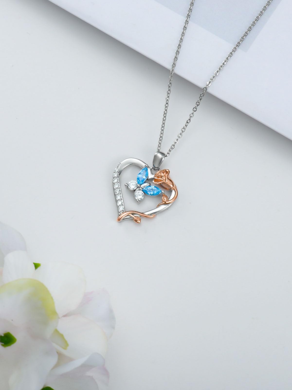 TOUPOP Schmetterling Kette Herz Rosa Kette für Damen 925 Sterling Silber Herz Schmetterling Schmuck Geschenk für Damen Schwester Freundin Mama Weihnachtengeschenk Geburtstagsgeschenk
