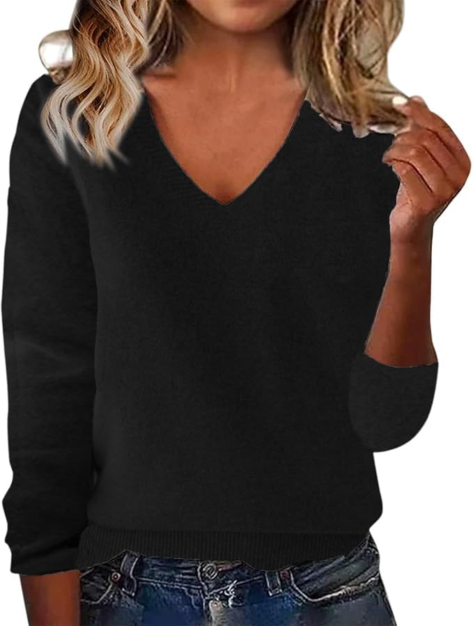 Cashmere Sweaters for Women V Neck Long Sleeve Warm Classic Knitted Pullover Tops Casual Slim Fall Winter Clothes