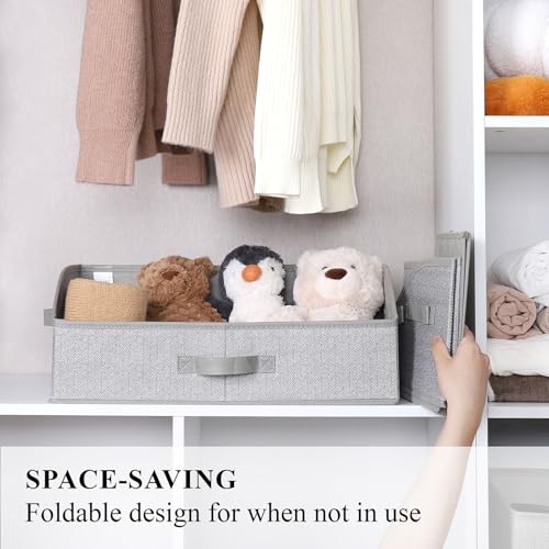WUIKE Closet Organizers and Storage, Trapezoid Storage Bins, Fabric Closet Baskets with Handles, Clothing Bins for Shelves, Foldable Storage Baskets for Clothes, Herringbone Gray, Extra Large, 3-Pack - Image 5