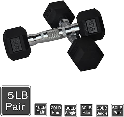 Miniatura 2 de Juego de 2 mancuernas hexagonales de goma, mango cromado, para ejercicio y fitness, equipo de gimnasio en casa, entrenamiento de fuerza, pesas