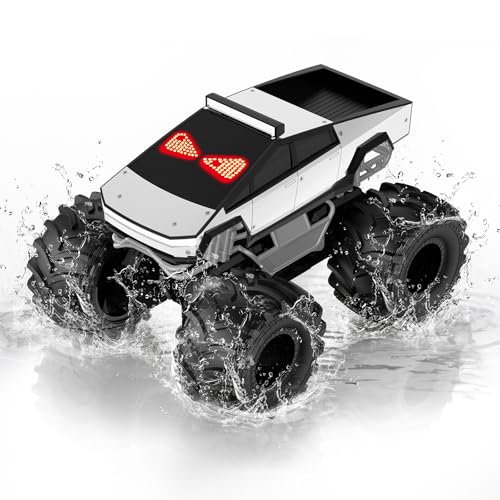 Image of Remote Control Car with LED Eyes, Amphibious Monster Truck Boys Toys RC Cars, 2.4 GHz Waterproof RC Trucks, Rechargeable 4WD All Terrain Off-Road Pickup, Boy Christmas Birthday Gifts Kids Toys Ages 6+