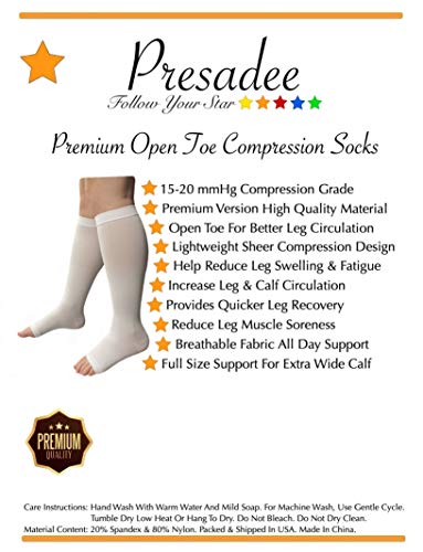Image of Presadee Premium Sheer 15-20 mmHg Moderate Compression Leg Calf Open Toe Socks