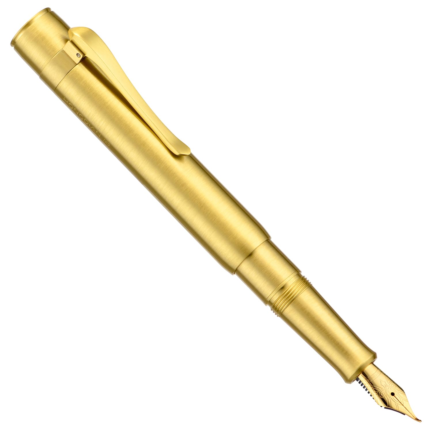 Hongdian M2 Mini Brass Fountain Pen with Bent Nib, Sleek Shape Short Pocket Travel Pen (Glossy Brass) - Image 2