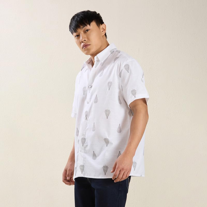 Image of MARK & ALBERT Men's Half Sleeve Linen Slim Fit Shirt