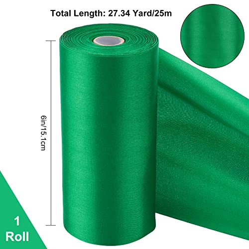 GORGECRAFT 27 Yards x 6 Inch Wide Double Faced Christmas Satin Ribbon Roll Green Polyester Solid Fabric Large Ribbon for Gift Wrapping Grand Opening Chair Sash Bouquet Bow Making Party Decoration - Image 2