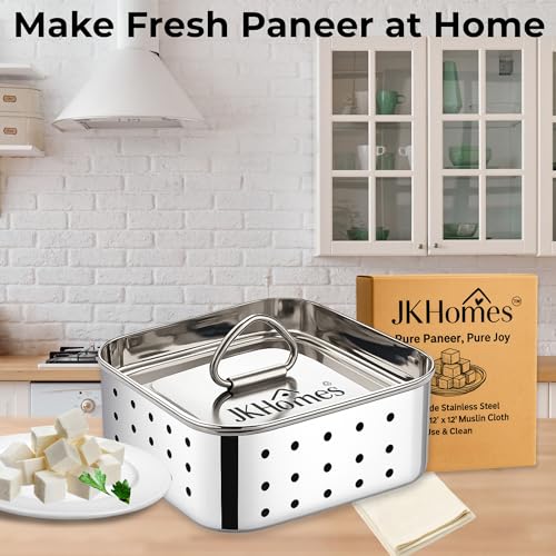 Image of Paneer Maker Steel | Stainless Steel Paneer Maker Mould Press with Muslin Cloth | Paneer Press for Homemade Paneer & Tofu | Rust Resistant, Easy to Clean (400ml)