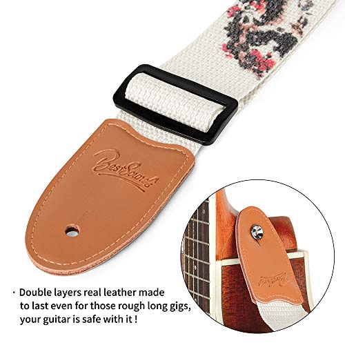 BestSounds Sangle de guitare classique en jacquard pour base de guitare, 100% coton avec extrémité en cuir véritable… - Les Beatles, Paul McCartney, John Lennon, RIngo Starr, George Harrison BestSounds Sangle de guitare classique en jacquard pour base de guitare, 100% coton avec extrémité en cuir véritable… – Image 3