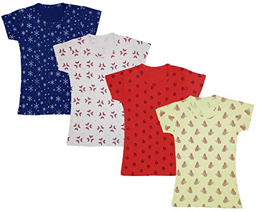 Image of indi weaves Girls Half Sleeve Cotton Printed T-Shirts Pack of 4