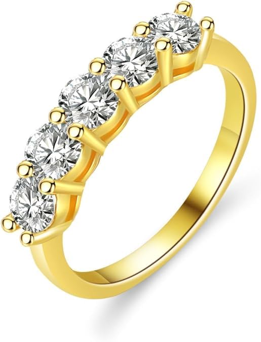 3mm Moissanite Eternity Wedding Band, 5-Stone Ring for Women, Adjustable Size, with Gift Box