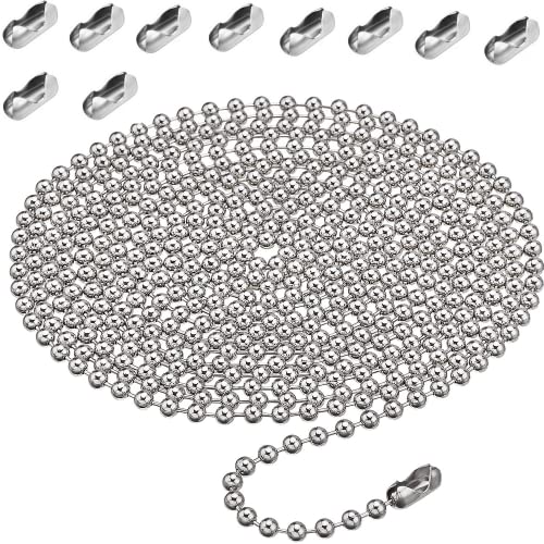 4 Meter/13.1 Feet Blind Chain 4.5mm Roller Blind Chain Beaded Pull Chain Extension Chain Beaded Ball Roller Chain Silver with10 Roller Blind Chain Connectors