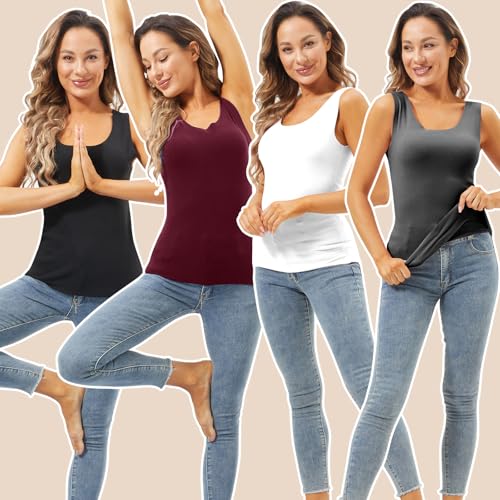 Image of Toulite 4 Pcs Thermal Tank Tops Women Underwear Tops Sleeveless Undershirt for Women Cotton Camisole Warm Base Layer