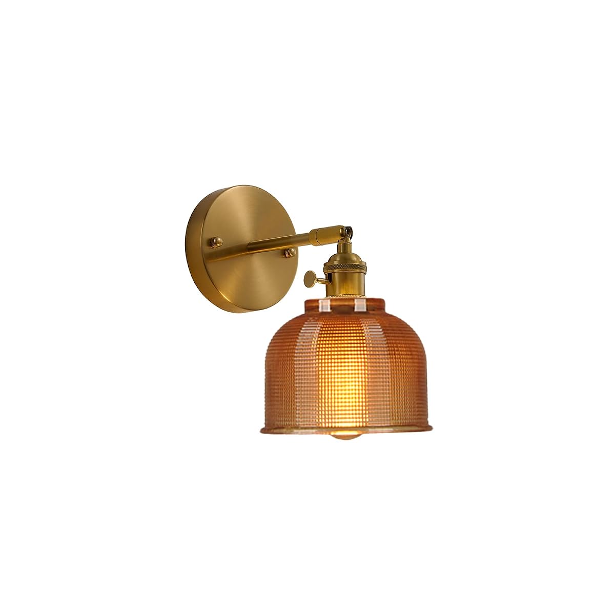 LOTREE Retro Vintage Bedside Amber Glass Wall Lamp Sconces Gold Brass Switch