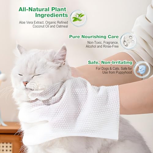 Image of Pet Glove Wipes UNSCENTED for Dogs and Cats No-Rinse, Deodorizing, Grooming Gloves for Paws, Face, Butt, and Legs, Portable Travel-Friendly, Family Stockpile, 10 PCS Hypoallergenic Wipes
