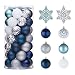 Valery Madelyn 50ct 60mm Winter Wishes Blue Silver Shatterproof Christmas Ball Ornaments Decoration,Themed with Tree Skirt(Not Included)