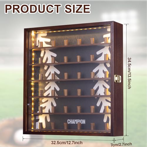 Championship Ring Display Case,Baseball Ring Display Case,36 Slots Baseball Ring Holder Case Wall Mount,Wooden Ring Organizer Box with LED Light for Collection Sports Champion Rings