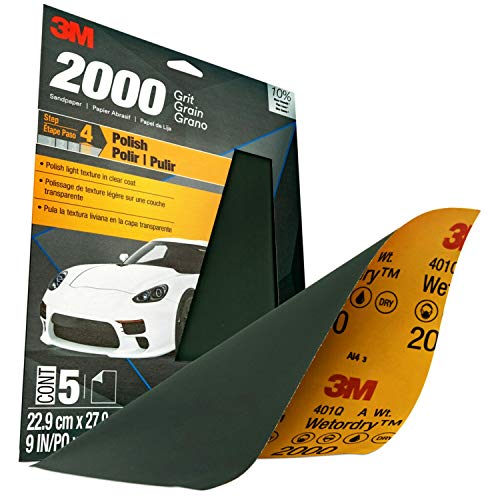 Image of 3M Wetordry Sandpaper, 2000 Grit, 9 in x 11 in, 5 Sheets, Use for Wet and Dry Sanding, Longer Lasting Sandpaper, Great for Auto Body Repair, Smooth Finish, Waterproof Backing for Wet Sanding (32044)