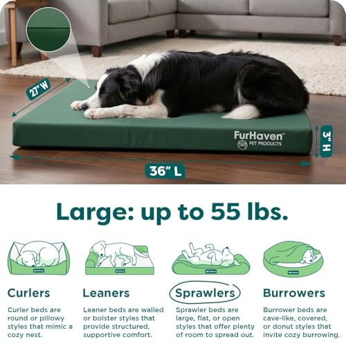Image of Furhaven Water-Resistant Orthopedic Dog Bed for Large /Medium Dogs w / Removable Washable Cover, For Dogs Up to 55 lbs - Indoor /Outdoor Logo Print Oxford Polycanvas Mattress - Forest, Large