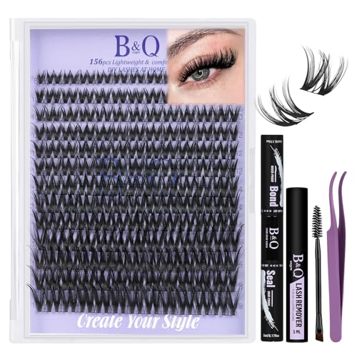B&Q Flora Lash Clusters Kit 156PCS DIY Flaunt Eyelash Clusters Spider Lashes D-Curl Wet Look 8-18MIX All-in-One Lash Extension Kit Natural Medium Dramatic for Sensitive Eyes Beginner-FriendlyB0X Kit