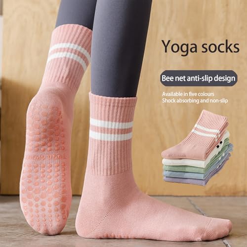 Image of 5 Pairs Non Slip Yoga Socks Womens Pilates Barre Socks Dance Workout Socks for Women, Hospital Sticky Slipper Socks Home floor socks