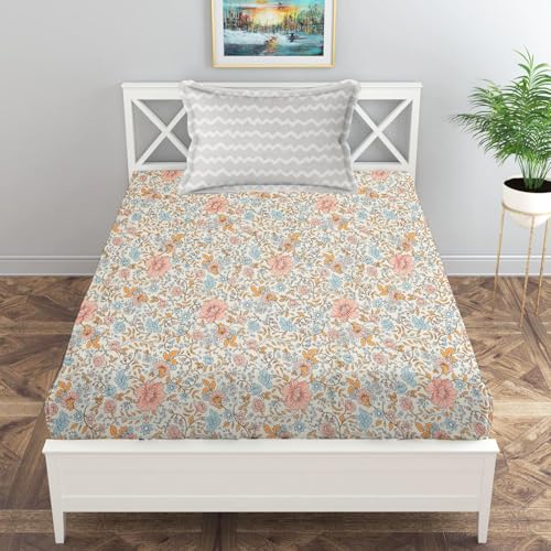 Image of IVAZA Ezyption Cotton Soft and Warm Mix N Match Bedsheet Set for Single Size Bed Soft Durable bedsheet with1 Pillow Cover Pink Rose