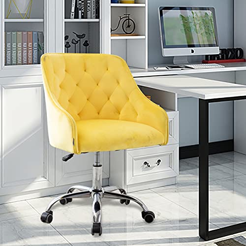 Ssline Velvet Home Office Chair,Elegant Modern Swivel Desk Chair On Wheels,Swivel Shell Chair Vanity Chair With 5 Wheels And Arm For Home Study Living Room Bedroom (Yellow) #TOP2