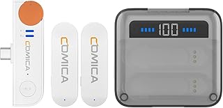 comica Wireless Lavalier Microphone, Vimo S-UC 2.4G Dual-Channel Mini Lapel Mic with Charging Case for Android & Video Recording, Interview,Vlogging White