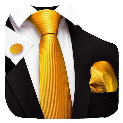 Image of GUSLESON 3.15 inch（8cm） Solid Color Necktie and Pocket Square Cufflinks Sets For Men + Gift Box