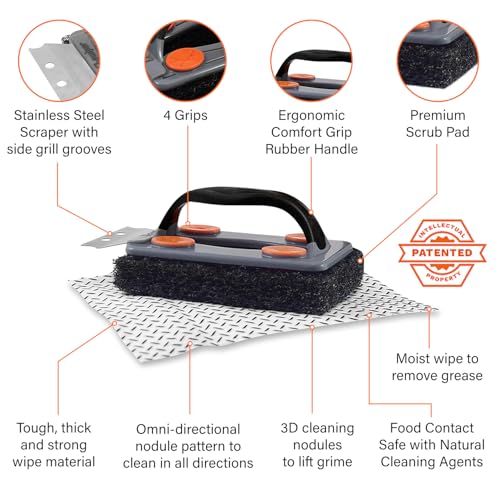 Proud Grill Q-Swiper BBQ Grill Cleaner Set - 1 Grill Brush with Scraper and 25 BBQ Grill Cleaning Wipes, Bristle-Free & Wire-Less, Safe Way to Remove Grease and Grime for A Clean and Healthy Grill - Image 6