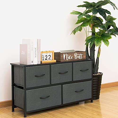 Azl1 Life Concept Extra Wide Dresser Storage Tower With Sturdy Steel Frame, 5 Drawers Of Easy-Pull Fabric Bins, Organizer Unit For Bedroom, Hallway, Entryway, Dark Grey #TOP1