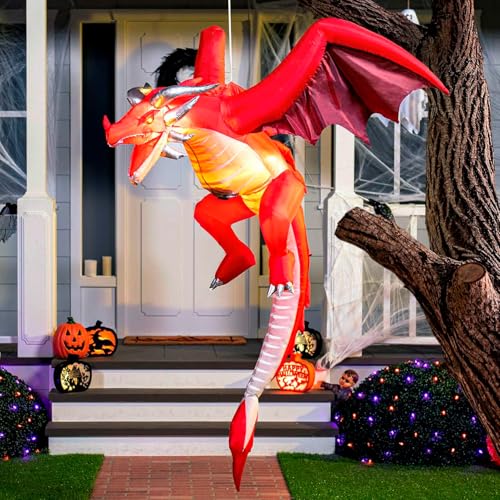 Joiedomi 5 FT Tall Halloween Inflatable Hanging Fire Dragon Decor