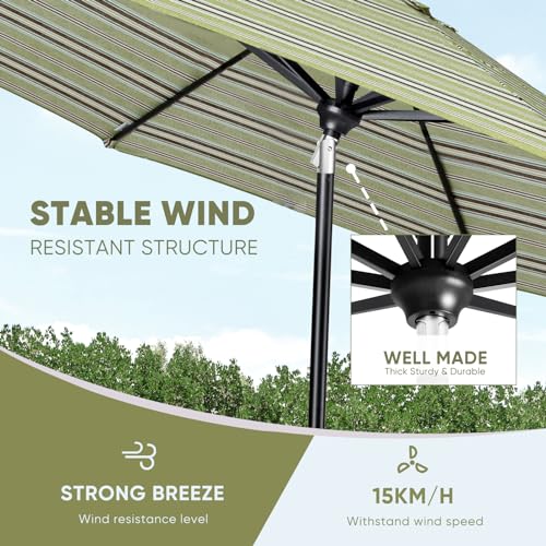 Image of Tempera Heavy Duty High Wind Beach Umbrella with Sand Anchor & Carry Bag | Patio Outdoor Umbrella with Aluminum Frame and Push Button Tilt, Ideal for Garden Lawn, UPF 60+