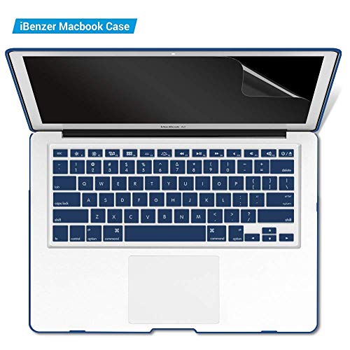 IBENZER Old Version MacBook Air 13 Inch Case (2010-2017 Release) (Models: A1466 / A1369), Plastic Hard Shell Case with Keyboard & Screen Cover for Apple Mac Air 13, Navy Blue, A13NVBL+2
