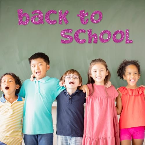 Image of Colarr 216 Pcs Glitter Bulletin Board Letters for Classroom Number Alphabet Punctuation Symbol Cutout 4'' Die-Cut Poster Letter with Adhesive Dot School Party Holiday Decor Display(Purple)