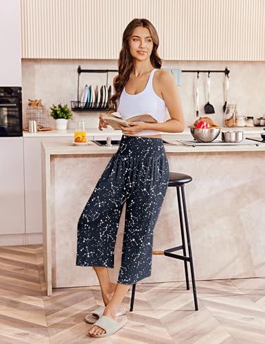 Image of Ekouaer 2 Pack Womens Pajama Pants 2026 Wide Leg Capri Yoga Pants Lounge Comfy Sleep Pj Bottoms with Pockets