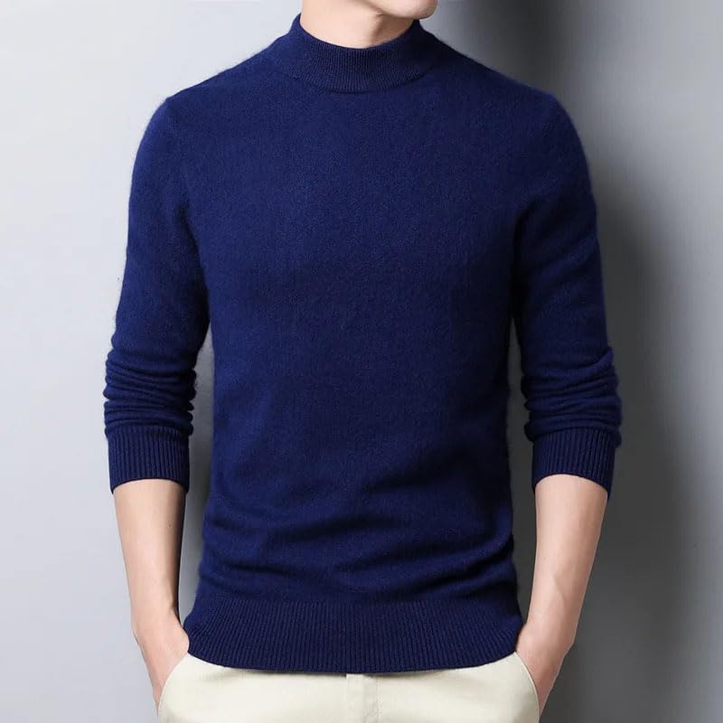 Men's Soft Warm Knitted Sweater Solid Mock Neck Long Sleeve Pullovers Casual Jumpers Tops2