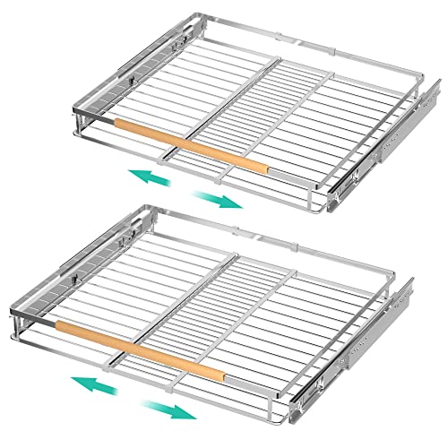 iPEGTOP 2 Pack Pull Out Cabinet Drawer Shelf Organizer, Extendable Sliding Slide Out Pantry Shelves Storage Heavy Duty for Kitchen Bathroom, Adjustable Width 16.3~26.3" W x 17.3" D