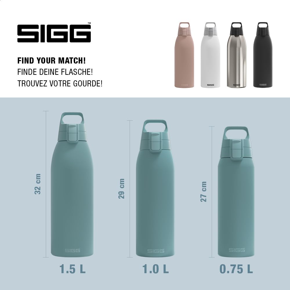 SIGG - Borraccia isolata - Therm One Morning Blue - Bevande gassate - A prova di perdite - Lavabile in lavastoviglie - Senza BPA - 90% acciaio inossidabile riciclato - Grigio-blu - 1,5L