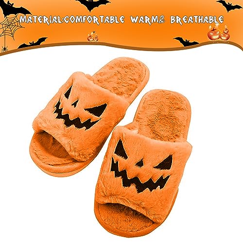 Knemksplanet Halloween Pumpkin Slippers Women Men Jack O Lantern Fuzzy Spooky Slides Soft Plush Cozy Slippers Indoor Outdoor3