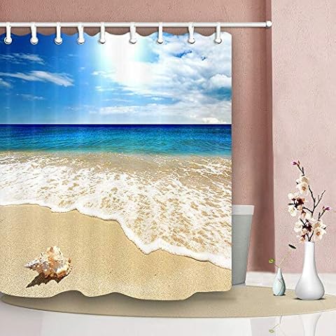 Punk family Blue sky shell beach style bathroom shower curtain Durable Fabric Mildew Bathroom Accessories Creative Cover