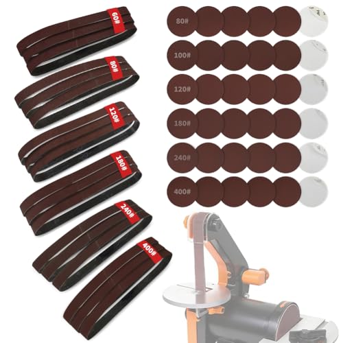 Image of 54PCS Sanding Belts and Discs Combo Kit - 18PCS 1x30 Sanding Belts & 36PCS 5 inch PSA Sanding Discs - Assorted Grits - Fits 1x30 Belt Sander & 5 inch Disc Sander - Aluminum Oxide Heavy Duty Finish