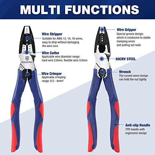Workpro 8 Inch Linesman Pliers With Wire Cutter And Stripper, Multipurpose Combination Pliers, Premium Crv Steel Hand Tool Plier For Twisting Cutting Wires And Clamping Screws #TOP2