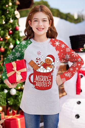 Image of BesserBay Girl's Christmas Buffalo Plaid Raglan Top Funny Holiday Graphic Shirt 4-14 Years