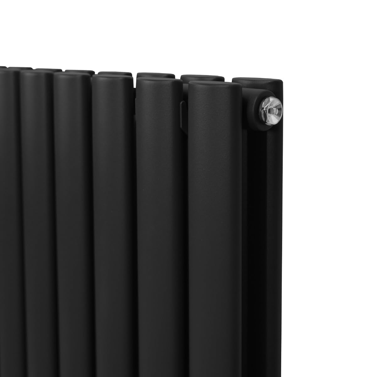 Radiatore a colonna ovale 600 mm x 600 mm Designer Doppio pannello Termosifone Nero Acciaio Inclusi Spazzola per la pulizia Kit di fissaggio e staffe