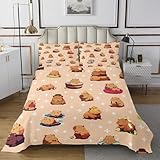 Homewish Juego de colcha capibara para niños, juego de colcha para niños y niñas, divertido juego de colcha capibara marrón Kawaii para mascotas, juego de cama con estampado de estrellas blancas