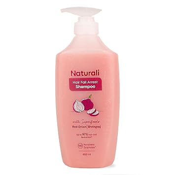 Naturali Hairfall Arrest Shampoo with Red Onion & Bhringraj | Sulphate & Paraben-Free Shampoo | Controls Hairfall & Prevents Breakage | Bhringraj To Strengthen Hair | 650 ml