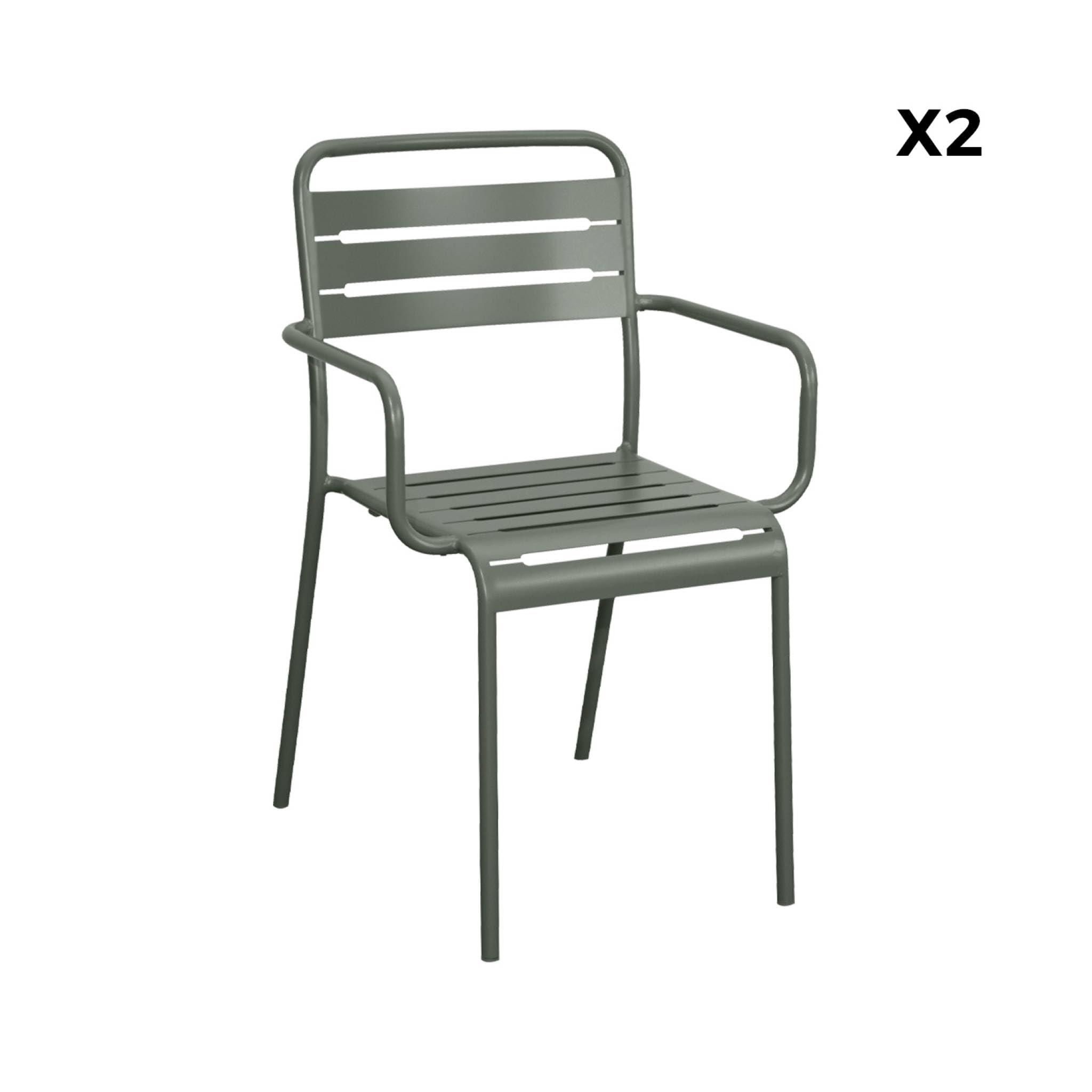 sweeek Set 2 sedie da Giardino bistrot in Acciaio Verde Kaki 50.4x53x79.5 cm