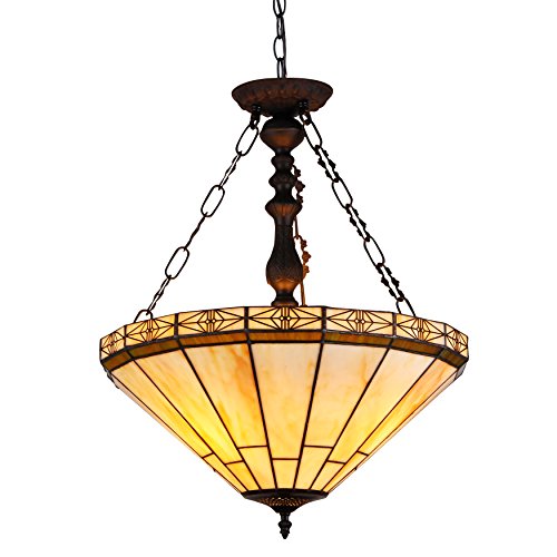 Chloe Lighting CH31315MI18-UH2 Belle Tiffany-Style 2 Light Mission Inverted Ceiling Pendant Fixture with Shade, 23.4 x 18.3 x 18.3", Multicolor #1